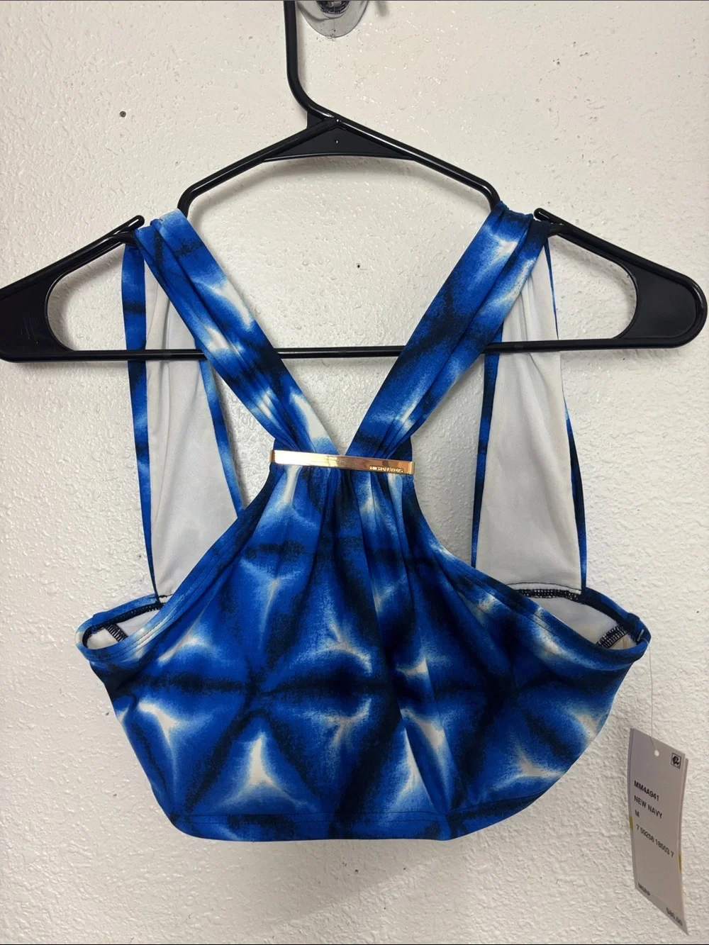 Michael Kors NWT Blue Abstract High Neck Bikini Swim Top Size M